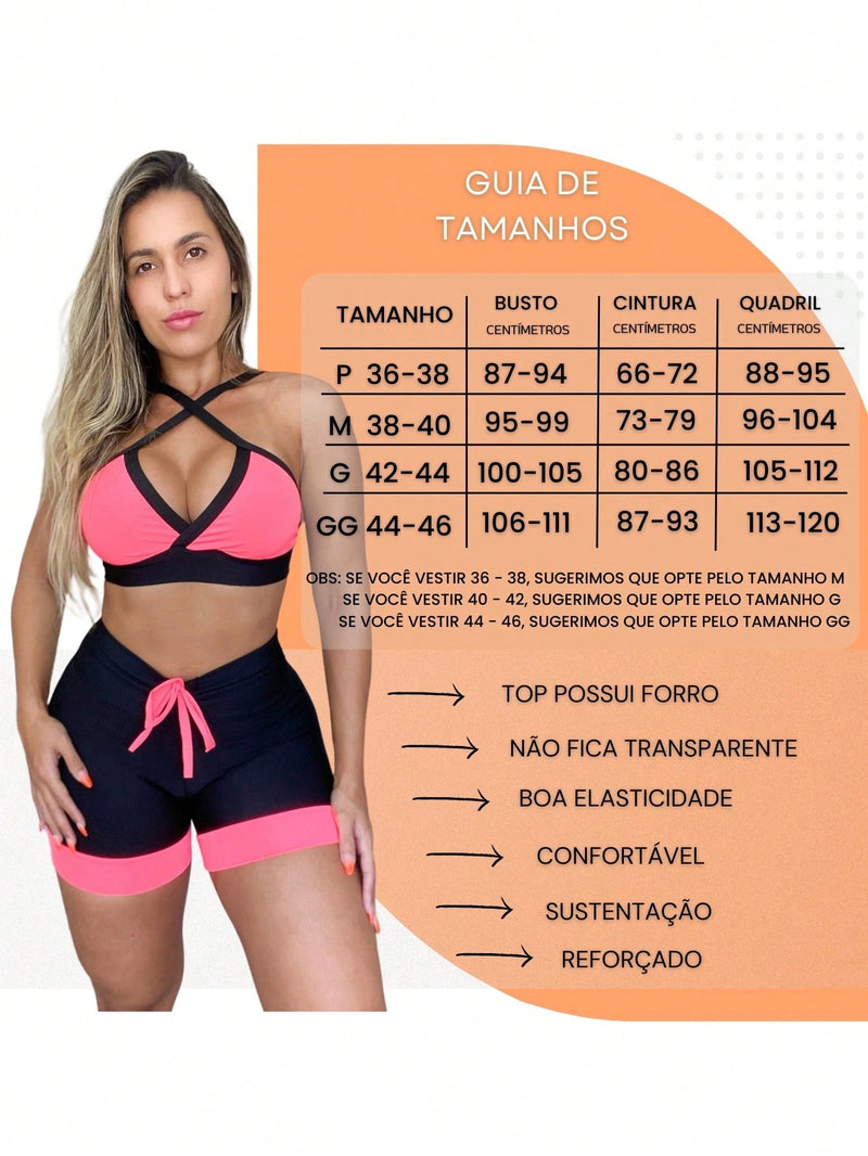 Conjunto Fitness de Academia Short Cós Alto com Top Lilás