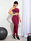 Conjunto Fitness Cropped Alcinha e Calça Legging Elástico Marsala + Frete Grátis 🚚