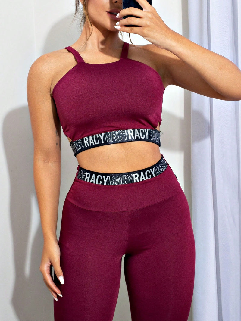 Conjunto Fitness Cropped Alcinha e Calça Legging Elástico Marsala + Frete Grátis 🚚