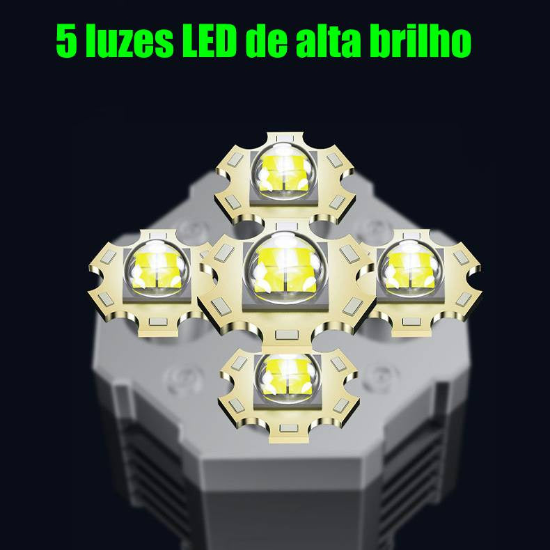 Lanterna LED Recarregável Lamn 5 Cores Super Brilhante Multifuncional Com Visor e Refletor de Bateria