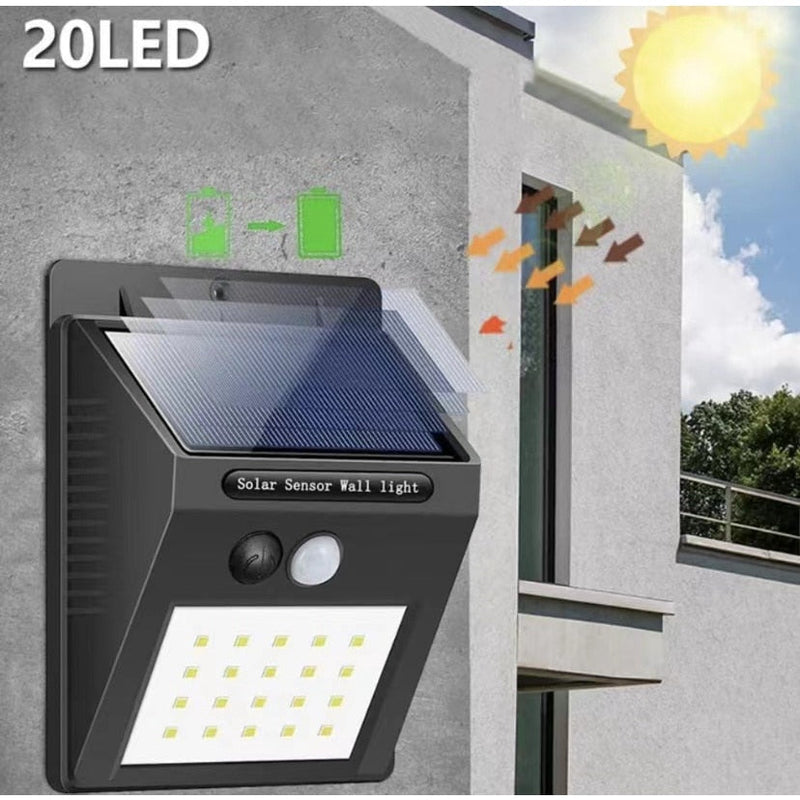 Luminária Solar Parede 20 Led Sensor Movimento + Sensor de Presença