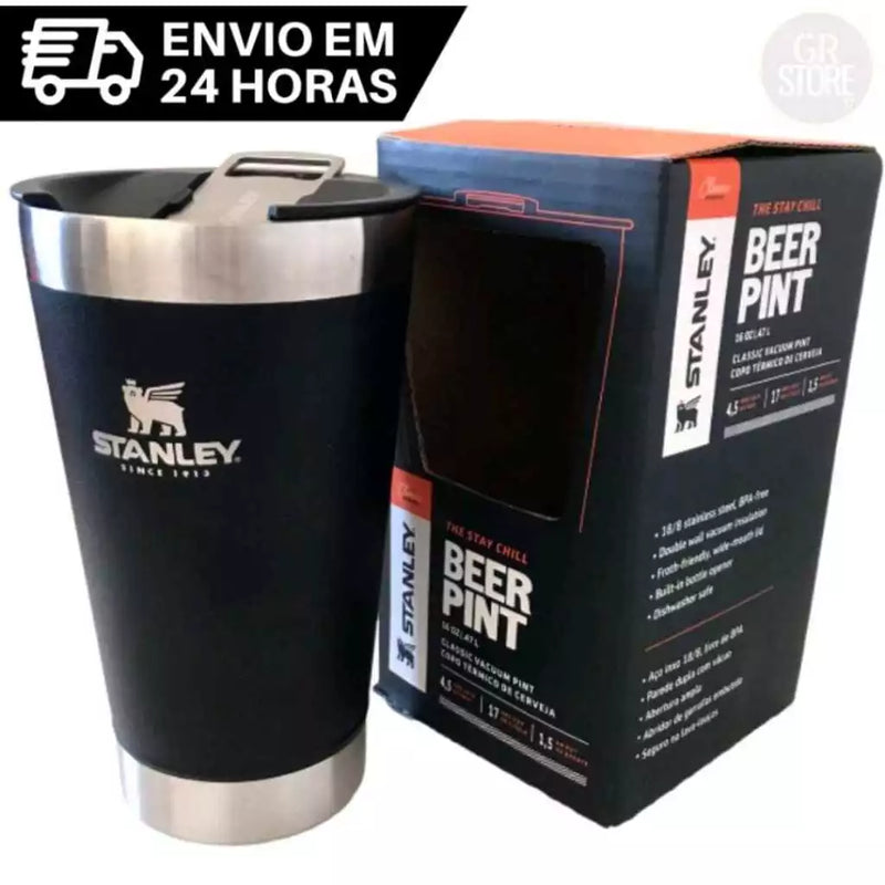 Copo Térmico inox para cerveja Com Tampa e Abridor 473ml Presente